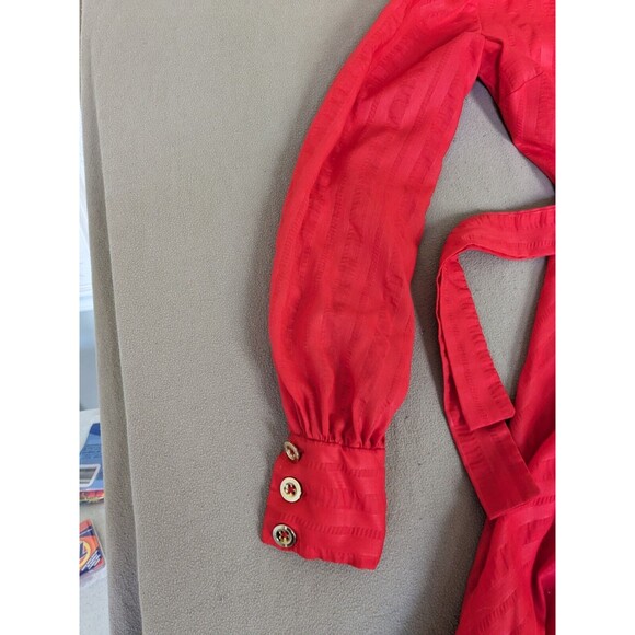 Jean Varon dress, 1960s / 1970s ruffled shirt dress, long bishop Sleeves RED - Picture 3 of 7